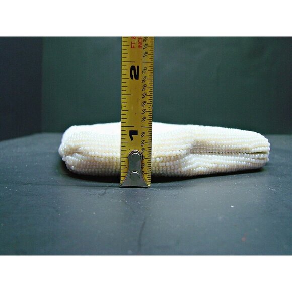 Vintage Seed Bead Mini Kiss Lock Bag Purse White Safco Evening Clutch Handbag 5" - Picture 12 of 13